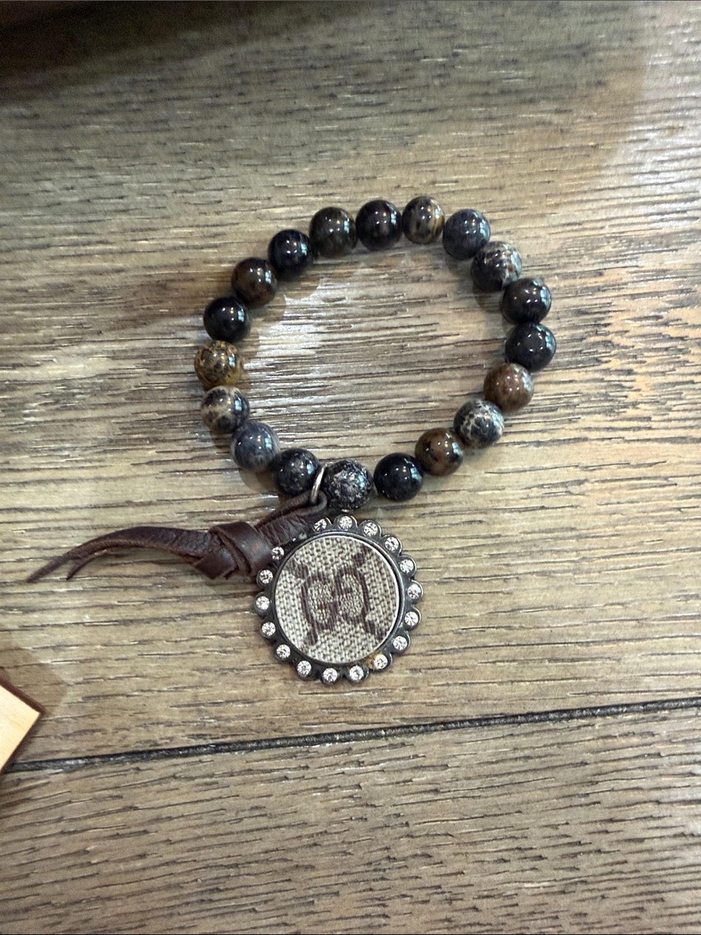 Women's Multi-Strand Beaded Bracelet with Up cycled Gucci piece - Picture 7 of 8